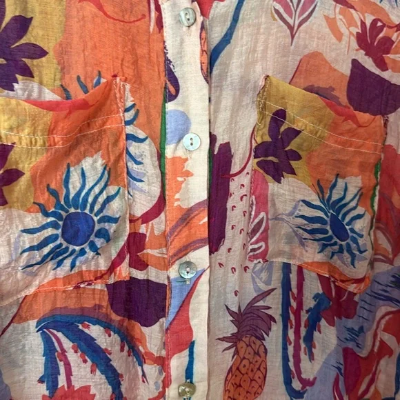 Milk & Honey Colorful Button Up Blouse in Pink Orange Blue Sz L - Picture 9 of 9